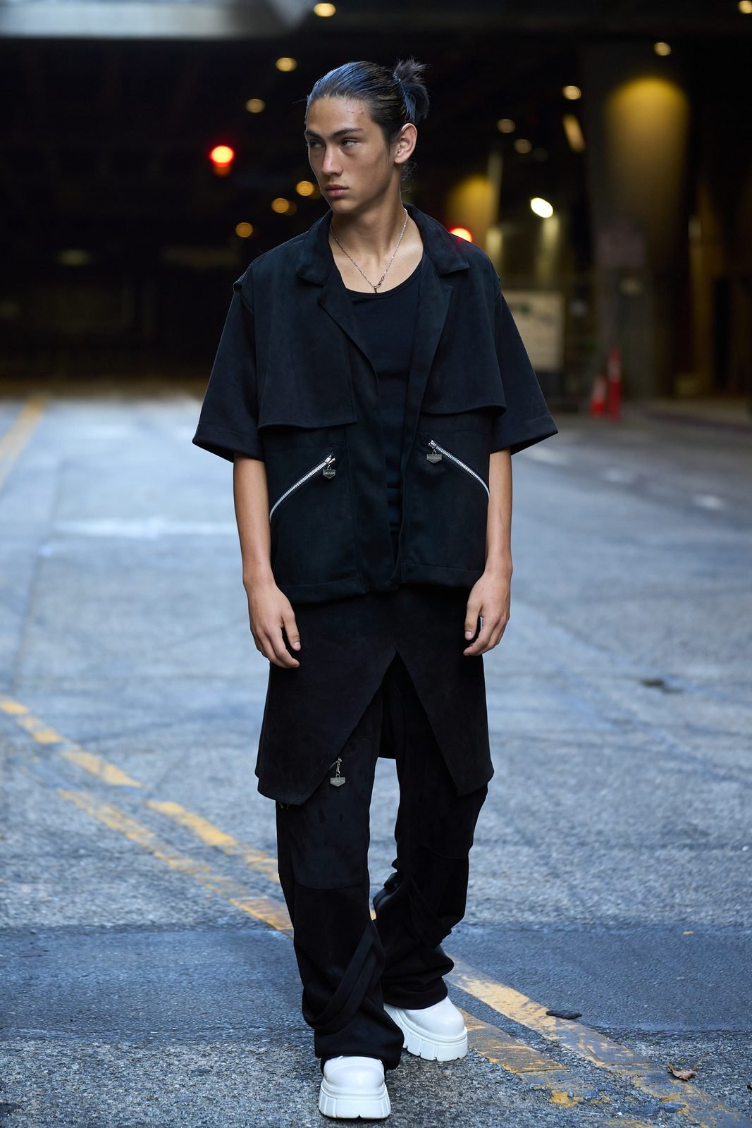 Black streetwear, parking garage