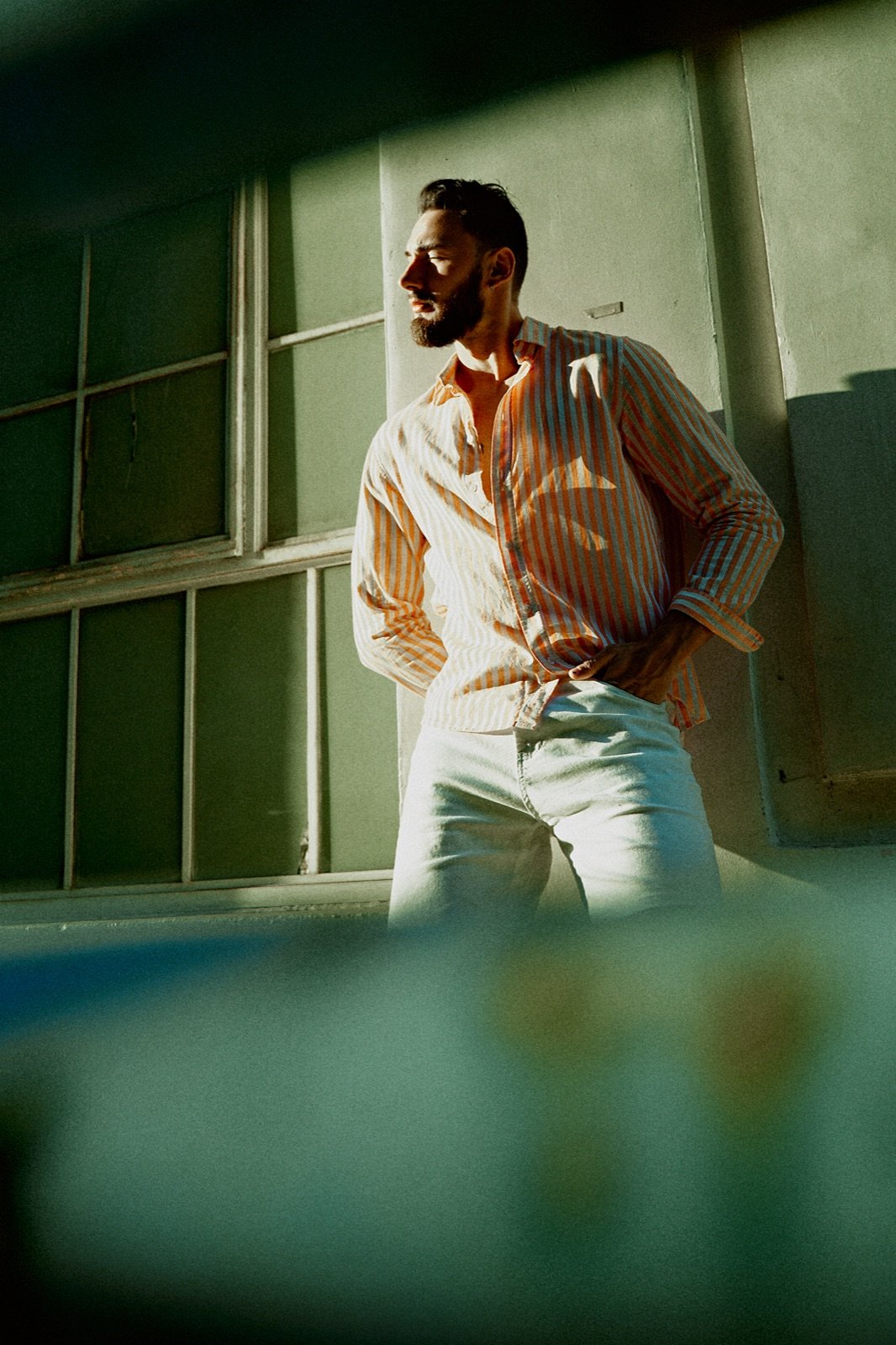Striped shirt in hard afternoon light