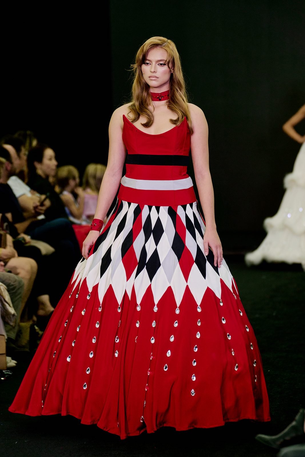 Red harlequin gown